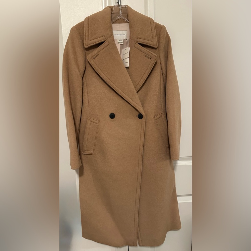 Club Monaco Tan Pea Coat with Wide Notched Lapels